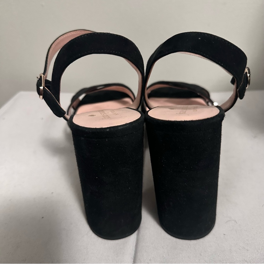 Kate Spade Delphi Faux Suede Platform Open Toe Sandal Heels Black Women 11 - Picture 4 of 7